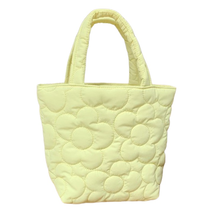 Viráágmintás tote táska, sárga, nagy kapacitású, poliészter, tejpalacknak és uzsonnának