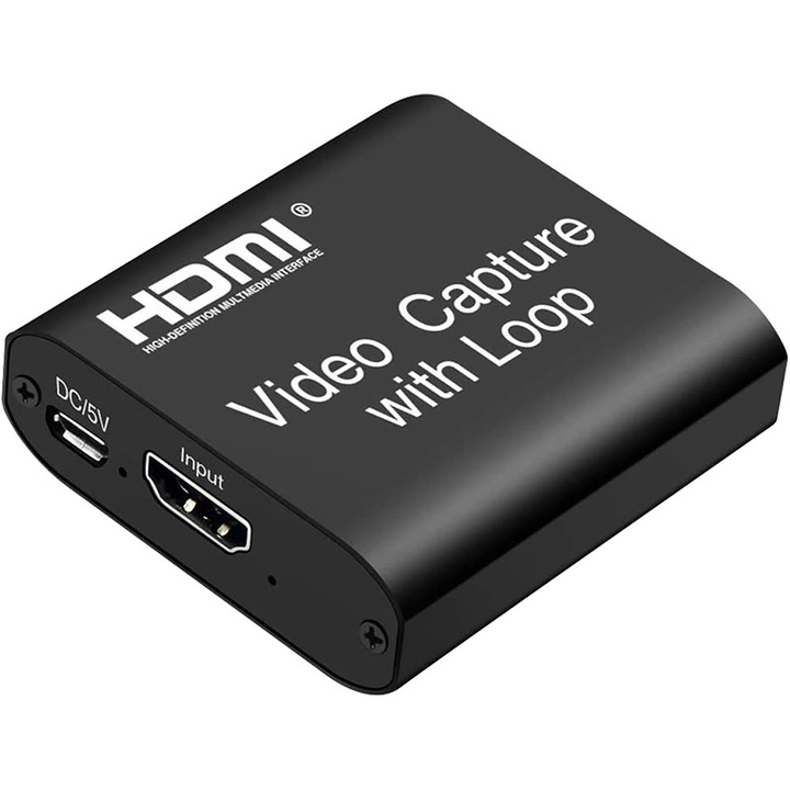 Placa de captura audio video 4K, Rqiurpn, pentru transmisie video, streaming live, 1080P, USB 3.0, plug and play, Negru