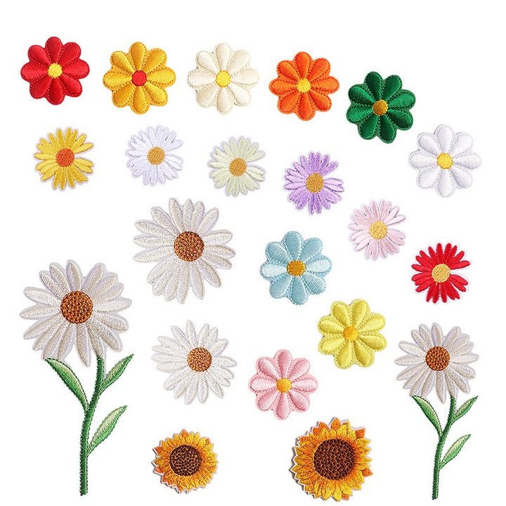 Комплект от 21 апликации за ютия, бродирани лепенки, AllizBan, флорална тема, Umetoop, лепенка за дрехи, за тениска, дънки, чанта, пола, 35 мм, многоцветни