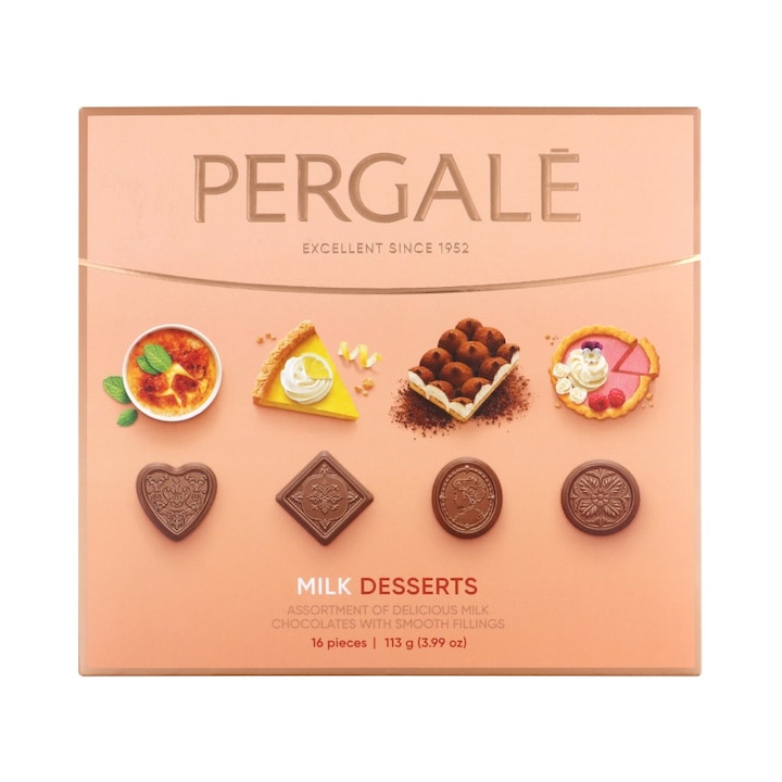 Bomboane de ciocolata Pergale desert cu lapte, 113g