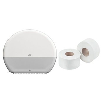 Pachet dispenser hartie igienica mini Jumbo Tork + 1 bax Hartie igienica mini jumbo 130m Pachet dispenser hartie igienica mini Jumbo Tork + 1 bax Hartie igienica mini jumbo 130m