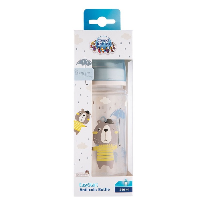 Canpol babies Antikólikás széles cumisüveg EasyStart 240 ml, kék