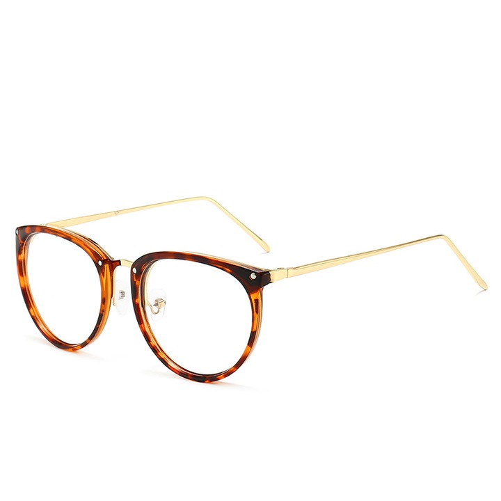 Ochelari de vedere anti-lumina albastra, design retro, lentile clare, unisex, metal, 136 mm, maro