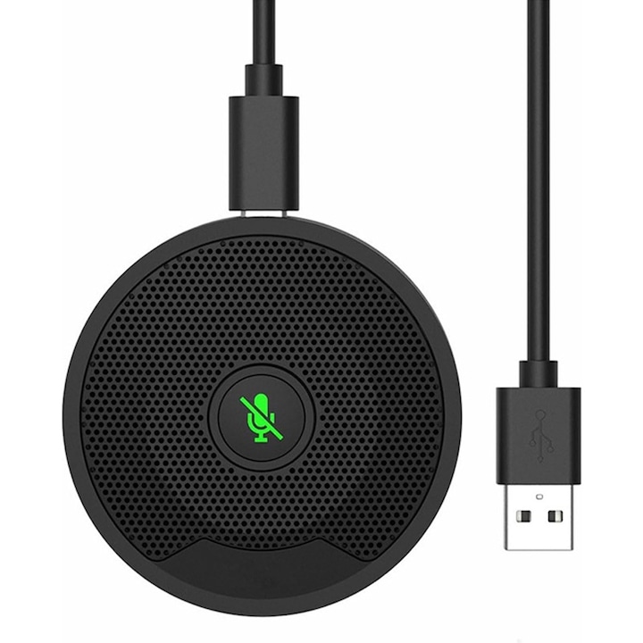 Rqiurpn USB konferencia mikrofon, körirányú, 6,5 láb USB C-kábellel, kerek kivitel, PC-hez, kicsi, 4-10 fős találkozókhoz