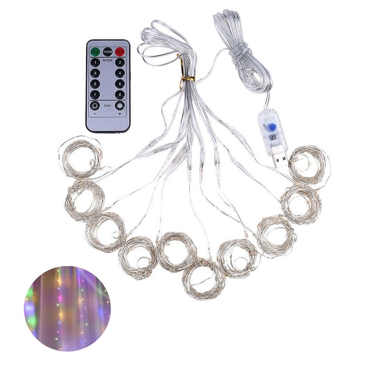 LED лента, 300 светодиода, 8 режима, водоустойчива, 3x3 м, многоцветна, с дистанционно управление