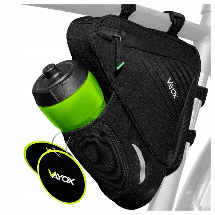 Vayox VA0348 háromszög kerékpárvázas táska, 1,5L, kulacstartóval, megerősített aljjal, Fekete