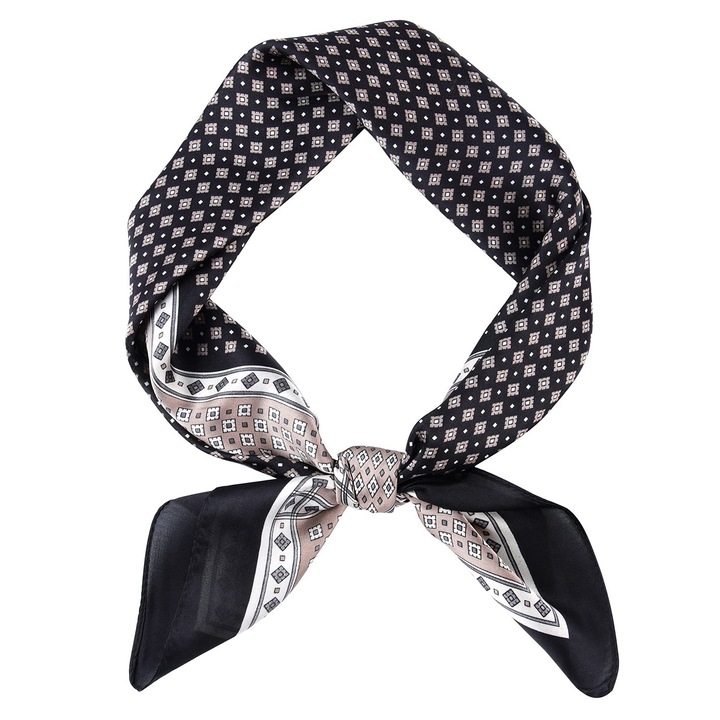 Мъжки шал, тип бандана, GOGOU®, геометричен модел, полиестер, унисекс, 70CMx70CM, черен