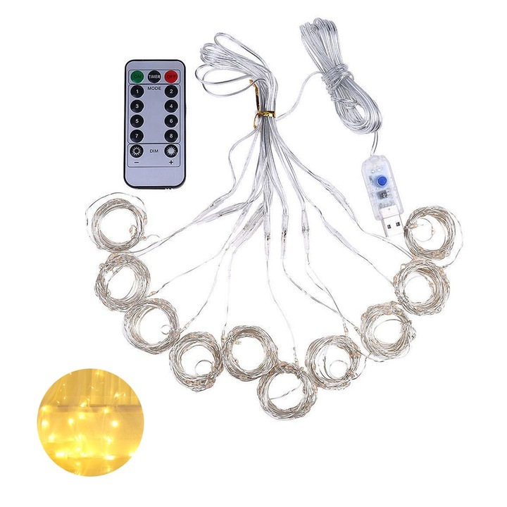 Banda LED, 300 LED-uri, 8 moduri, impermeabila, 3x3m, galben