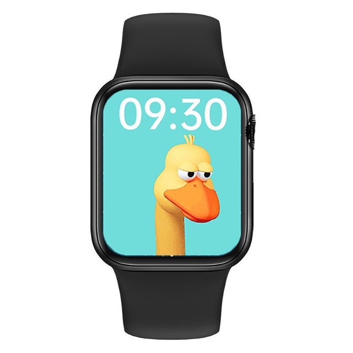 Ceas inteligent, touchscreen, monitorizare 24h ritm cardiac, apeluri Bluetooth, Temperatura Corpului, Somn, Muzica, Pedometru, Waterproof, negru, 44x38x10.7mm