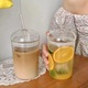 Pahar din sticla cu capac si pai, 450ml, transparent, set reutilizabil