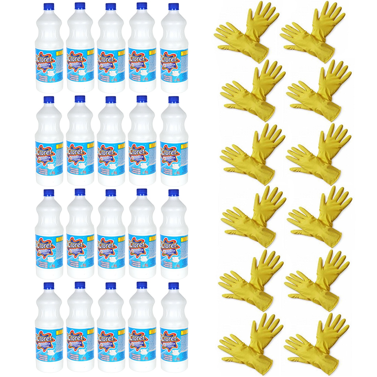 Pachet - 20 x Cloret inalbitor universal, 2000ml + 12 x Manusi din cauciuc pentru menaj