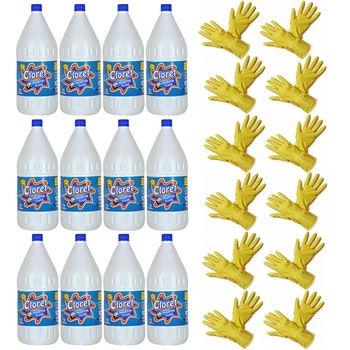 Pachet - 12 x Cloret inalbitor universal, 2000ml + 12 x Manusi din cauciuc pentru menaj Pachet - 12 x Cloret inalbitor universal, 2000ml + 12 x Manusi din cauciuc pentru menaj