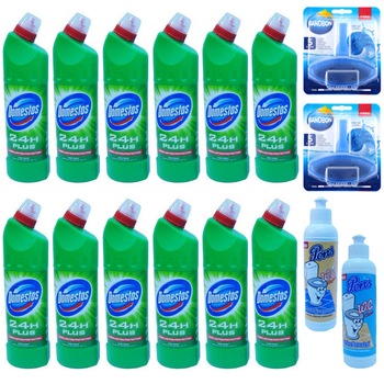 Pachet - 12 x Domestos Pine Fresh dezinfectant pentru WC, 750ml + 2 x SanoBon Fresh odorizant toaleta, 55g + Pons Clasic odorizant toaleta, 200ml + Pons Elegant odorizant toaleta, 200ml Pachet - 12 x Domestos Pine Fresh dezinfectant pentru WC, 750ml + 2 x SanoBon Fresh odorizant toaleta, 55g + Pons Clasic odorizant toaleta, 200ml + Pons Elegant odorizant toaleta, 200ml
