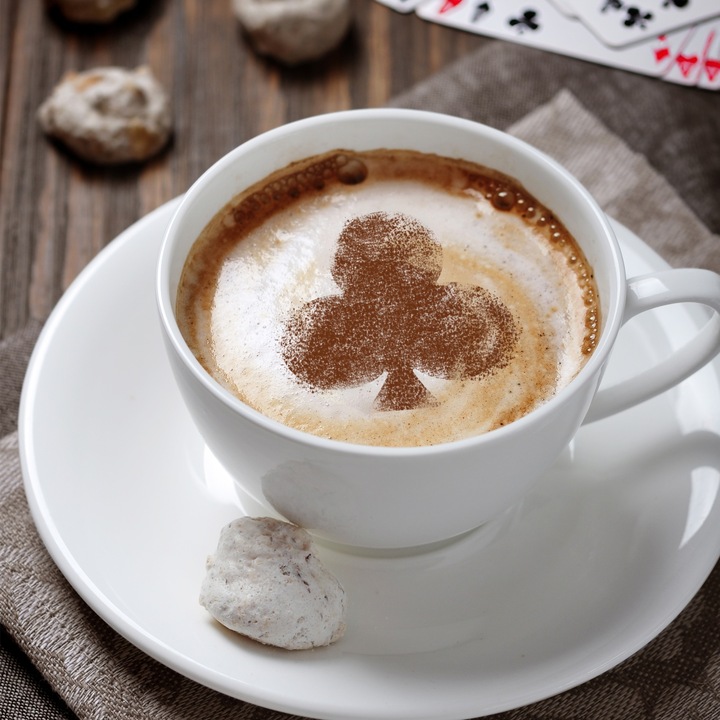 Set 14 sabloane decorare cafea 15 si 7 cm 0.5mm Jocuri de carti model MXSP7344