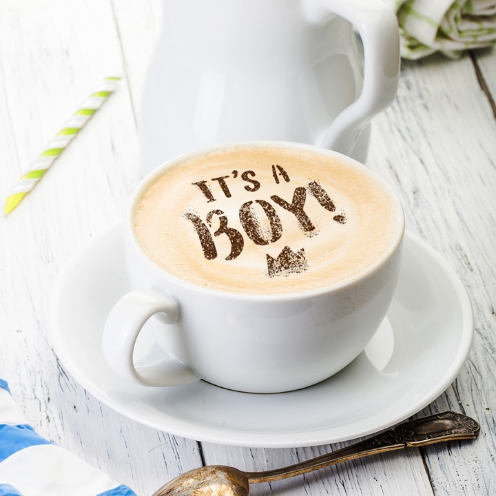 Set 14 sabloane decorare cafea 26 si 7 cm 0.5mm Petrecere pentru nou-nascut model MXSP7355