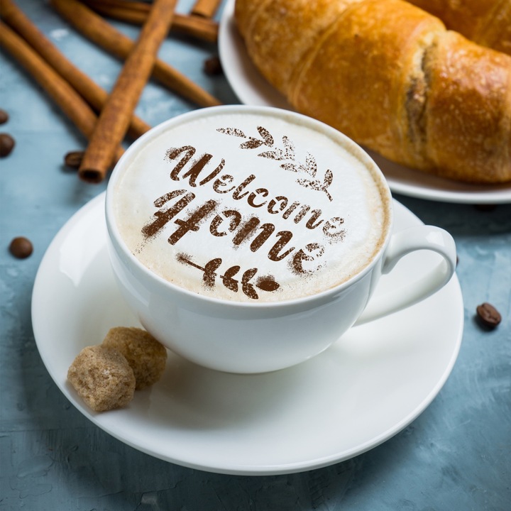 Set 14 sabloane decorare cafea 27 si 7 cm 0.5mm Familie model MXSP7356