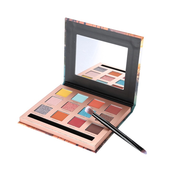 Szemhéjfesték paletta, 12 színű, finom textúrájú, matt és csillogó