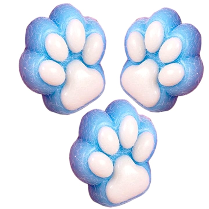 Комплект от 3 играчки Squishy Antistres с текстура за бавно отскачане, шарка на пухкави котешки лапи, играчки за стискане, меко усещане 7,5 см, 55 г, светло синьо