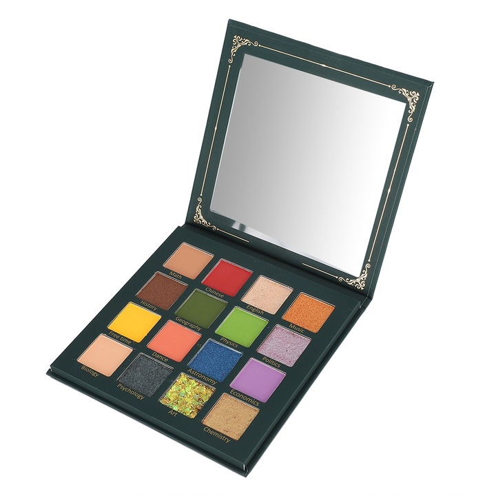 16 színű szemhéjfesték paletta, finom textúrájú, matt és fényes hatású, többszínű