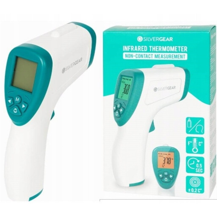 Termometru cu infrarosu digital, CARDSPLITTER, fara contact, 0,5 sec, verde si alb