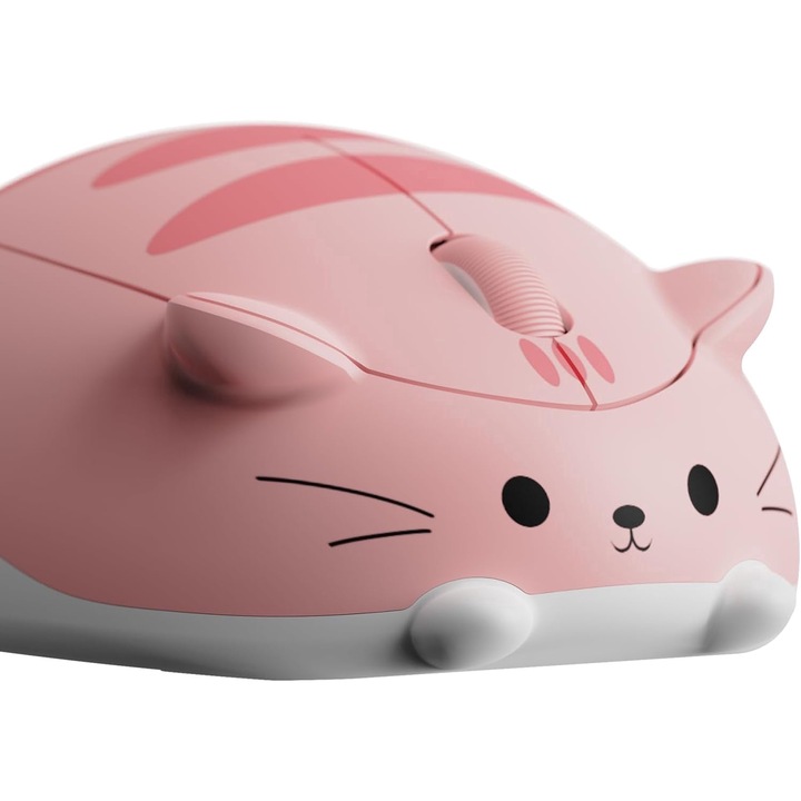 Безжична мишка Akko Cat Theme, 2,4 GHz връзка, USB приемник, AA батерии, във формата на животно, сладка, розова