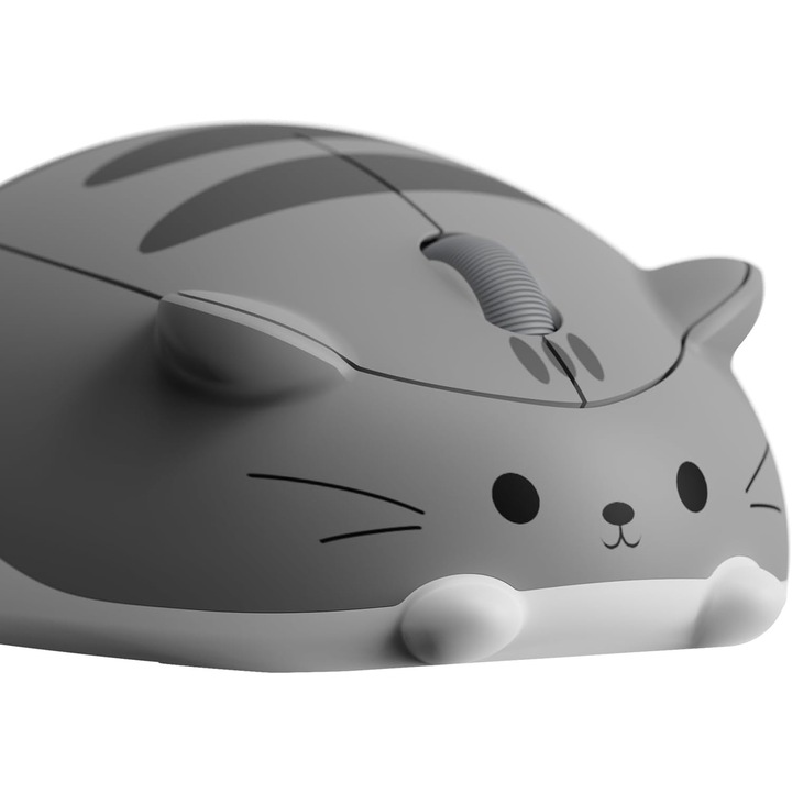 Mouse Wireless Akko Cat Theme, Conexiune 2, 4 GHz, receptor USB, baterii AA, in forma de animal, dragut, Gri