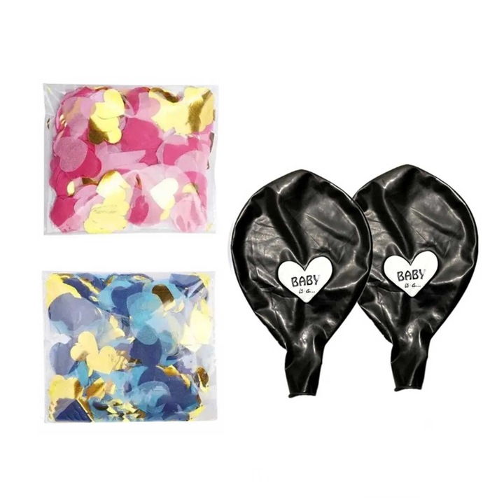 Balon pentru Dezvaluire Gen Bebelus, Set 2 Bucati, Negre, cu Confetti in Forma de Inima