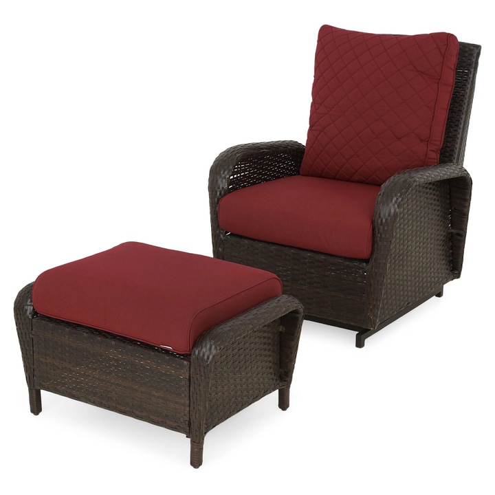 Set fotoliu cu recliner si taburet gradina/terasa, Maison Mex SUNTIME, negru/rosu