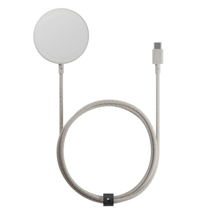 Безжично зарядно устройство Native Union Snapstand Qi2, съвместимо с MagSafe, 15 W мощност, вграден USB-C кабел, сиво