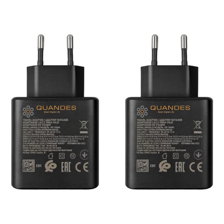 2 x Incarcator retea Compatibil cu Samsung Super Fast Charger Adapter 45W T485 USB Type-C, Low Standby, Fara cablu, QUANDES®