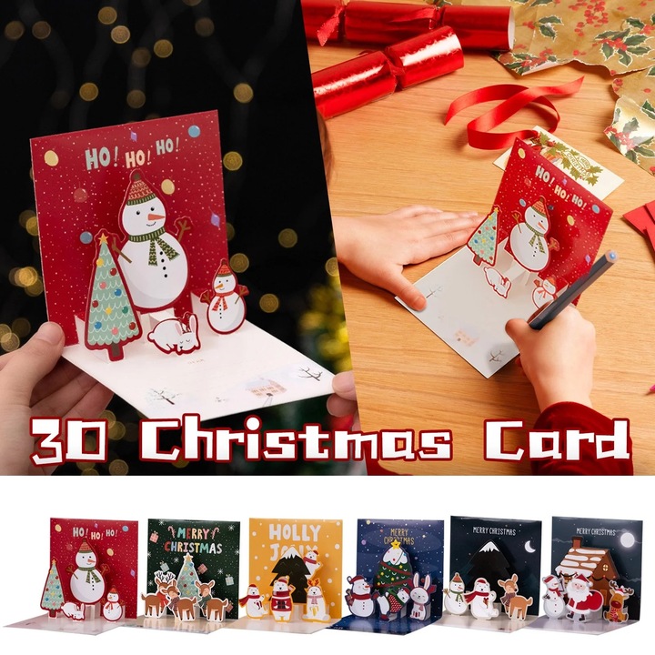Set 6 Felicitari 3D Creative de Craciun cu Envelopes si Stickere, Multicolor, 11.5x11.5cm