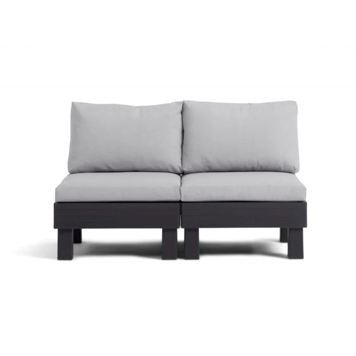 Canapea de exterior, Keter, Elements 2 locuri grafit cu perne gri deschis