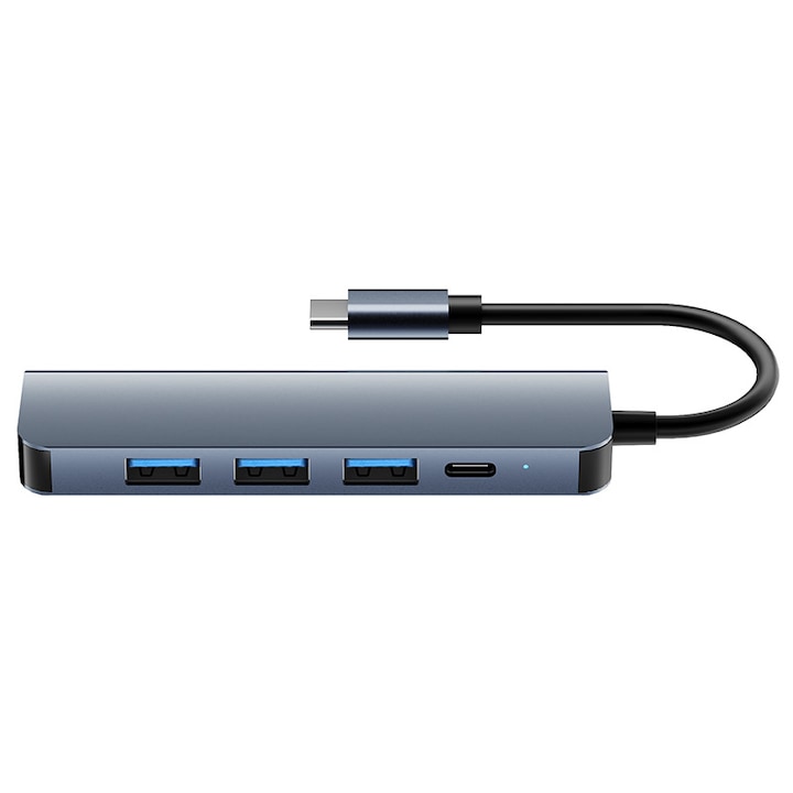 5-в-1 Type-C Hub адаптер, 4 USB порта, PD 100W бързо зареждане, 12.5x9x2.8 см
