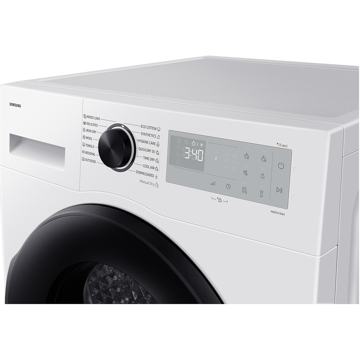 Uscator de rufe Samsung DV90DG52A0AHLE, Pompa de caldura 9 kg, Clasa C, Smart Things, Quick Dry, Optimal Dry. WiFi, Alb