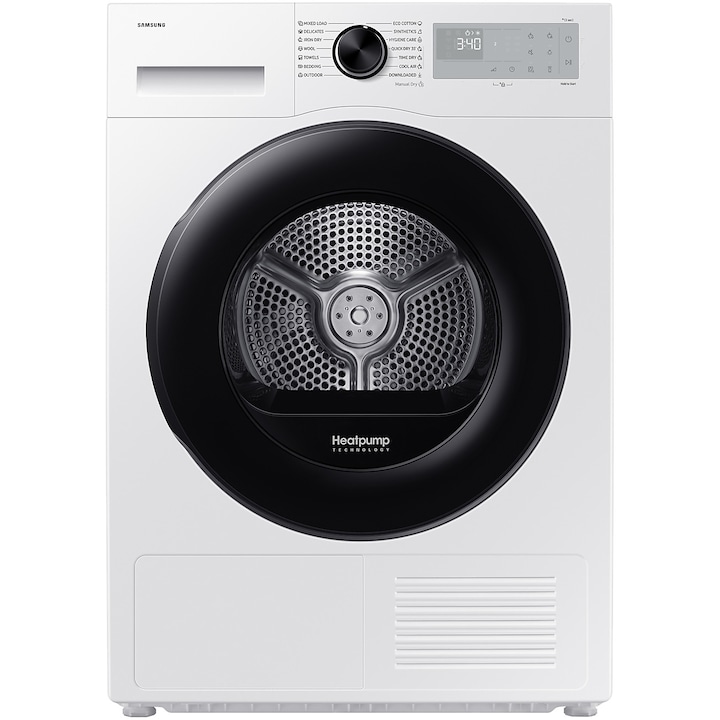 Uscator de rufe Samsung DV90DG52A0AHLE, Pompa de caldura 9 kg, Clasa A+++, Smart Things, Quick Dry, Optimal Dry. WiFi, Alb