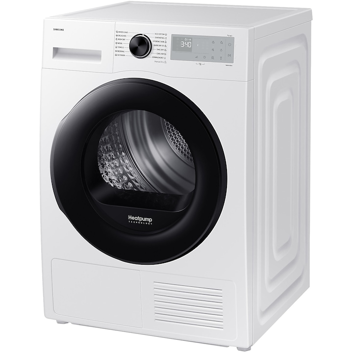 Uscator de rufe Samsung DV90DG52A0AHLE, Pompa de caldura 9 kg, Clasa C, Smart Things, Quick Dry, Optimal Dry. WiFi, Alb