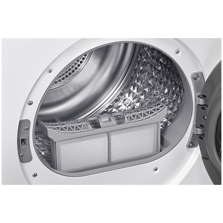 Uscator de rufe Samsung DV90DG52A0AHLE, Pompa de caldura 9 kg, Clasa C, Smart Things, Quick Dry, Optimal Dry. WiFi, Alb
