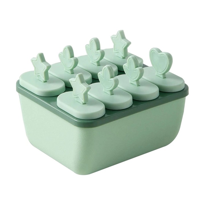 Tava pentru inghetate, verde, 8 compartimente, material PP, reutilizabil