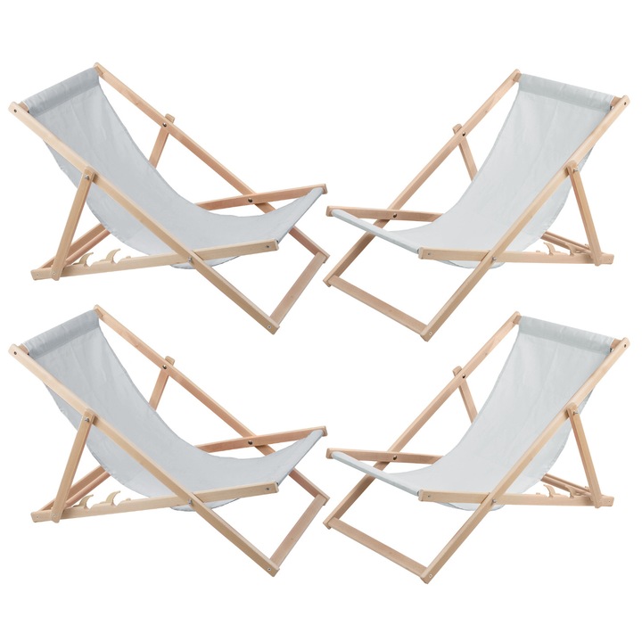 Set 4 sezlonguri Woodok, 119 x 60 cm, 120 kg, gri deschis