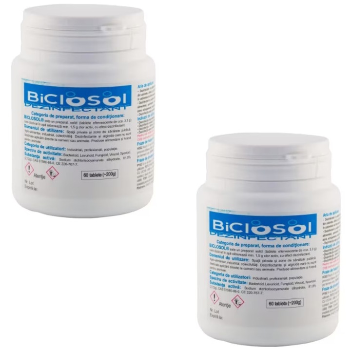 Pachet 2x Dezinfectant efervescent cloramina Biclosol 60, 120 tablete