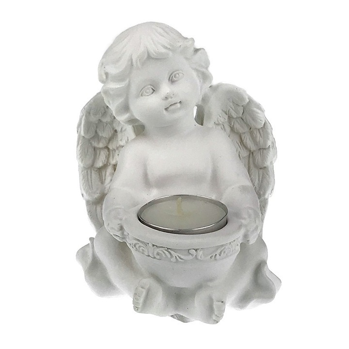 Gyantadísz angyal-viasztáblával, 10x13 cm, fehér