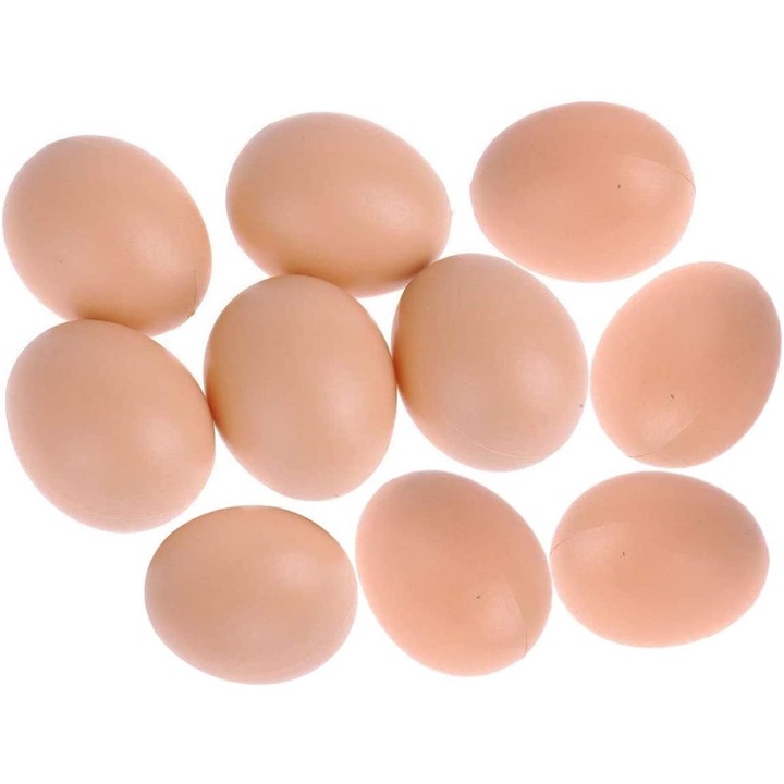 Set 10 oua false, pentru decorare, plastic, non-toxic, 5.2 x 3.7cm, Maro