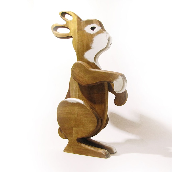 Decoratiune din lemn masiv de esenta tare, Iepure, Fag natur, 60 cm
