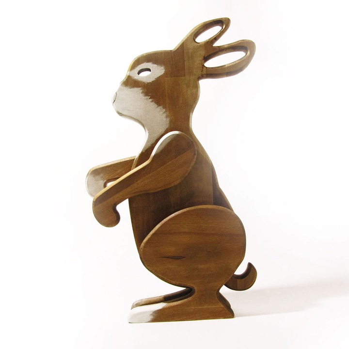 Decoratiune din lemn masiv de esenta tare, Iepure, Fag natur, 60 cm