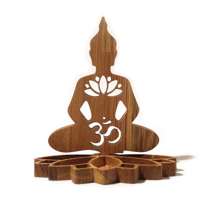 Suport lemn masiv Buddha & Lotus Stejar 21 cm