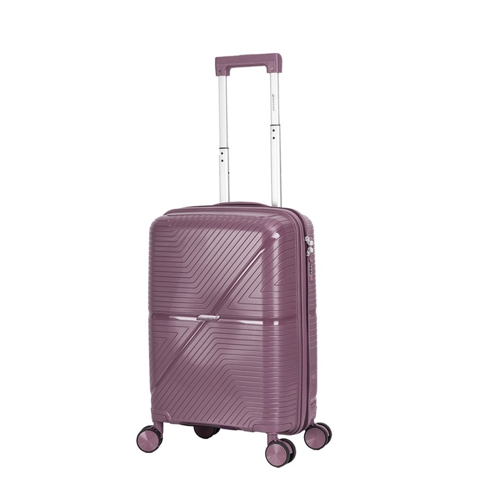 Куфар Madisson SW42103, за ръчен багаж, полипропилен, 4 двойни колела и шифър, 55 см, лилав