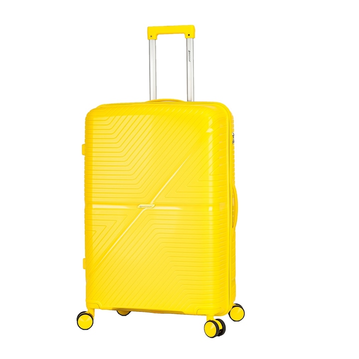 Nagy bőrönd Madisson SW42103, polipropilén, zár, 4 dupla kerék, 77 cm, sárga