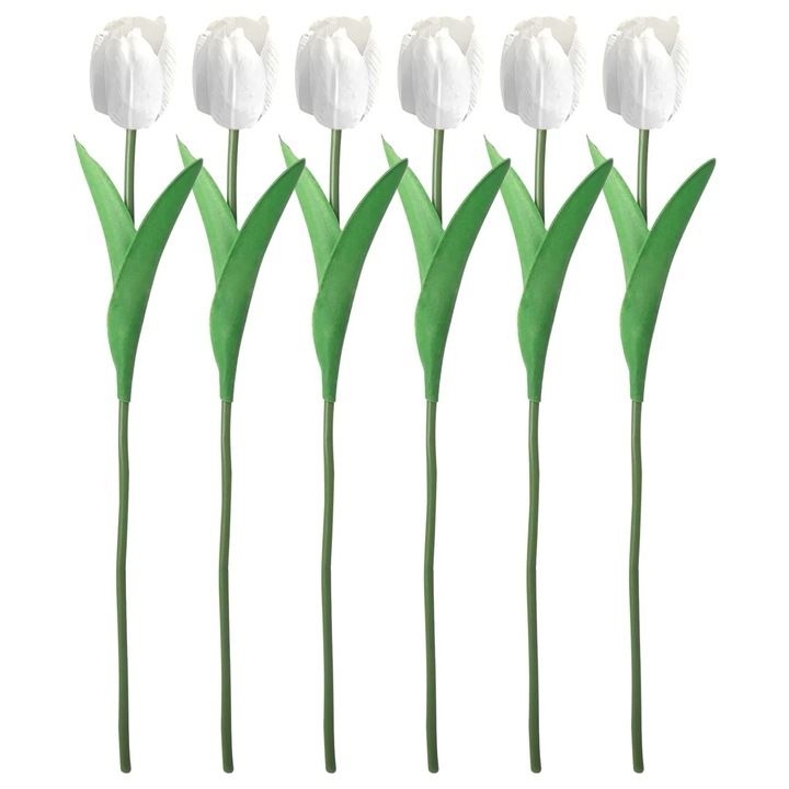 Flori artificiale, decorative, alb/verde, pentru gradina, balcon, 100g, 6 bucati, plastic
