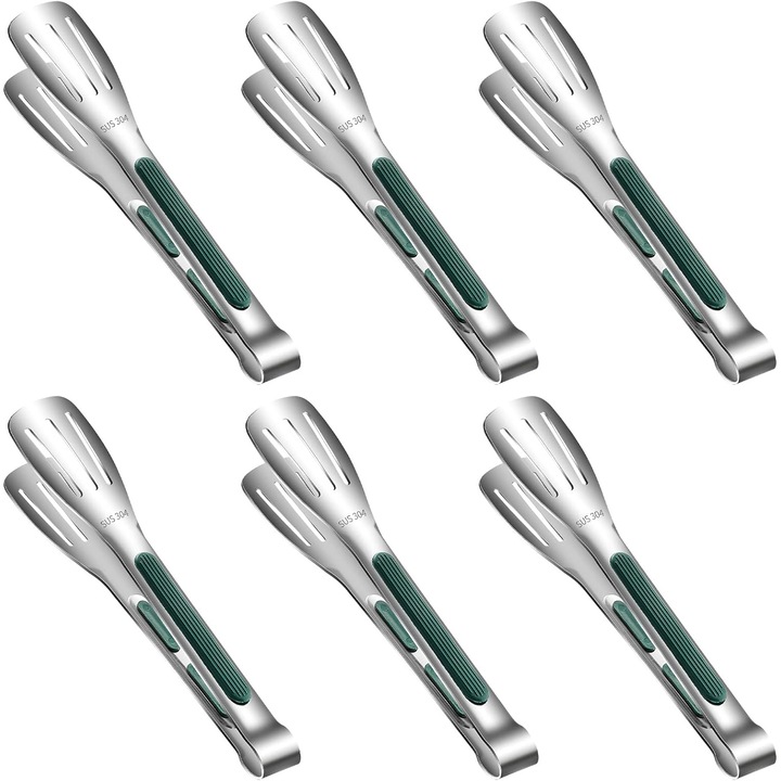 Set de 6 Clesti de Servire, Clesti de Bucatarie, Clesti pentru Bufet, 18 cm (7 Inch) Cleste Alimentar din Otel Inoxidabil 18/8, Clesti Mici pentru Gratar, Salate, Gatit la Gratar, Bufete si Bucatarie