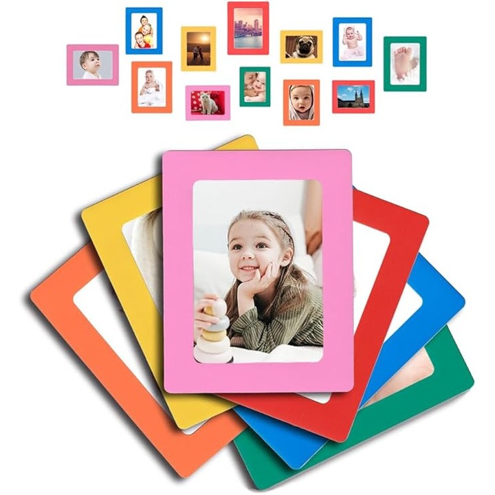 12 db-os mágneses képkeret készlet – hűtőmágnesek | 10x15 cm, 9x13 cm és 6,5x9 cm méretű fényképeket támogat (színes) | Otthonra, irodába, iskolába vagy tárolásra
